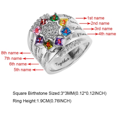 Personalized 1-9 Square Birthstone Ring with Engraving in Silver