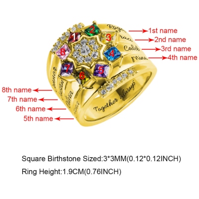 Personalized 1-9 Square Birthstone Ring with Engraving in Gold