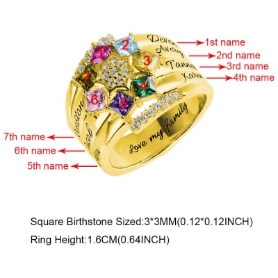 Personalized 1-9 Square Birthstone Ring with Engraving in Gold