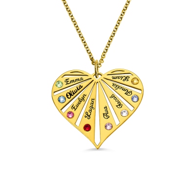 Personalized Family Birthstone Necklace Heart Necklace
