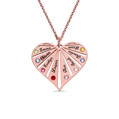 Personalized Family Birthstone Necklace Heart Necklace