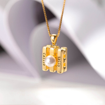 Engravable Square Pearl Necklace Gift for her