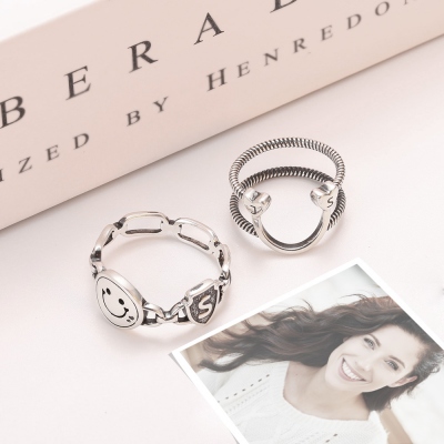 Personalized Heart & Smiley Couple Ring