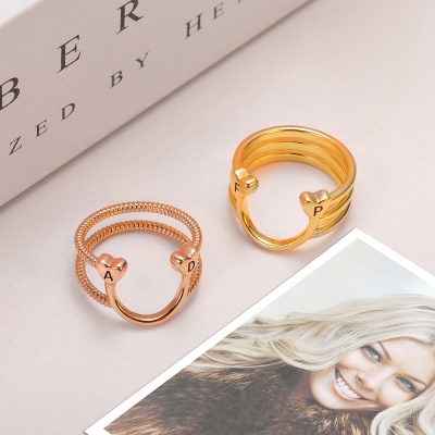 Personalized Heart & Smiley Couple Ring