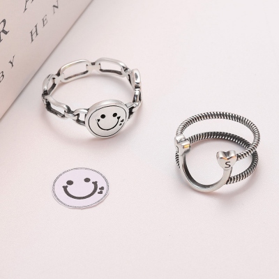 Personalized Heart & Smiley Couple Ring