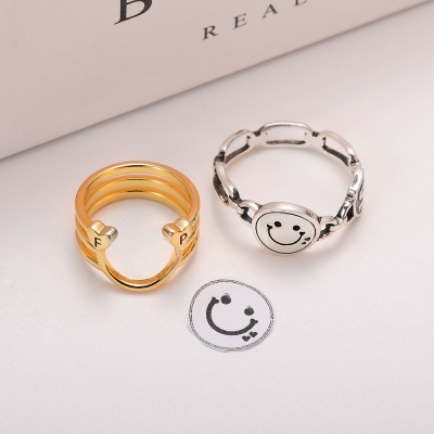 Personalized Heart & Smiley Couple Ring