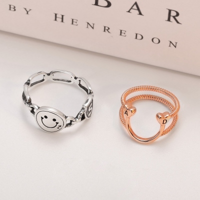 Personalized Heart & Smiley Couple Ring