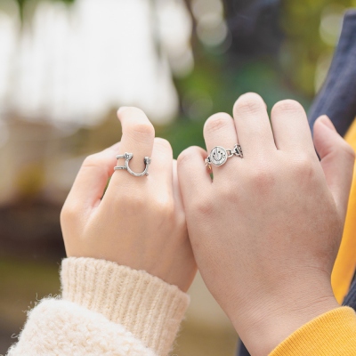 Personalized Heart & Smiley Couple Ring