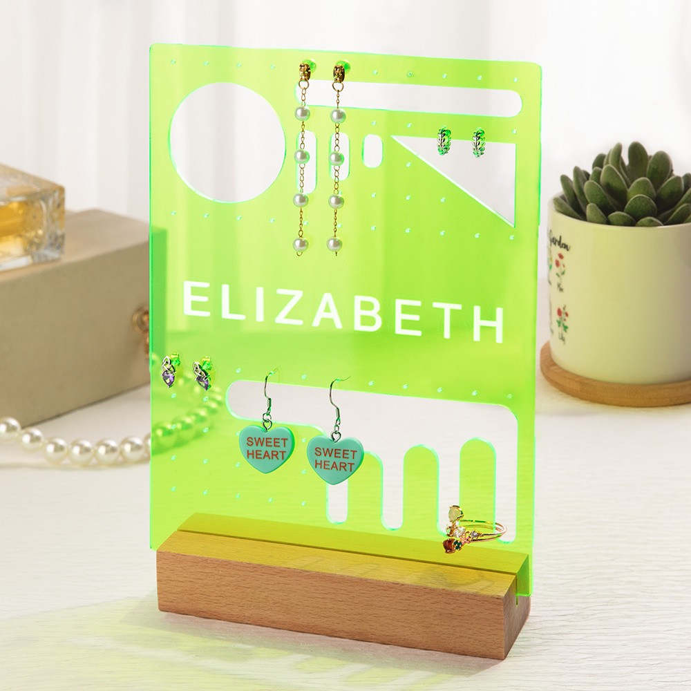 Personalized Jewelry Display Stand, Acrylic Earring Jewelry Organizer, Wood Jewelry Display Holder