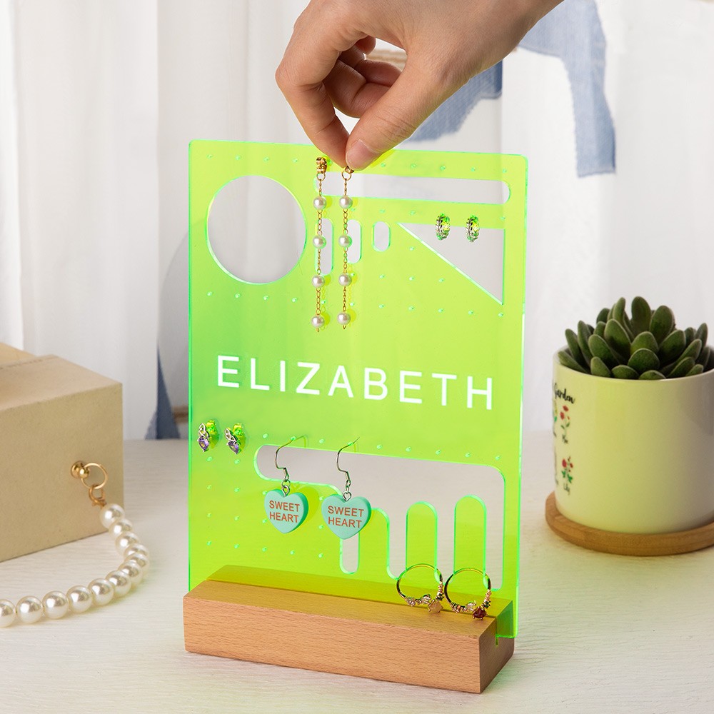 Personalized Jewelry Display Stand, Acrylic Earring Jewelry Organizer, Wood Jewelry Display Holder