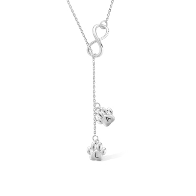 Personalized 1-5 Initials Paw Print Necklace with Infinity Sign Lariat, Memorial Gift for Pet Lover/Pet Loss/Dog Mom