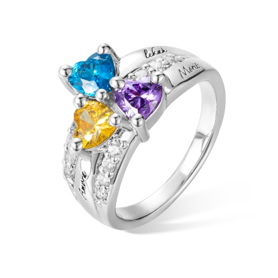 Bague personnalisée avec pierre de naissance en forme de cœur 1-3, bague familiale personnalisée, cadeau d'anniversaire/fête des mères pour maman/épouse/grand-mère/famille