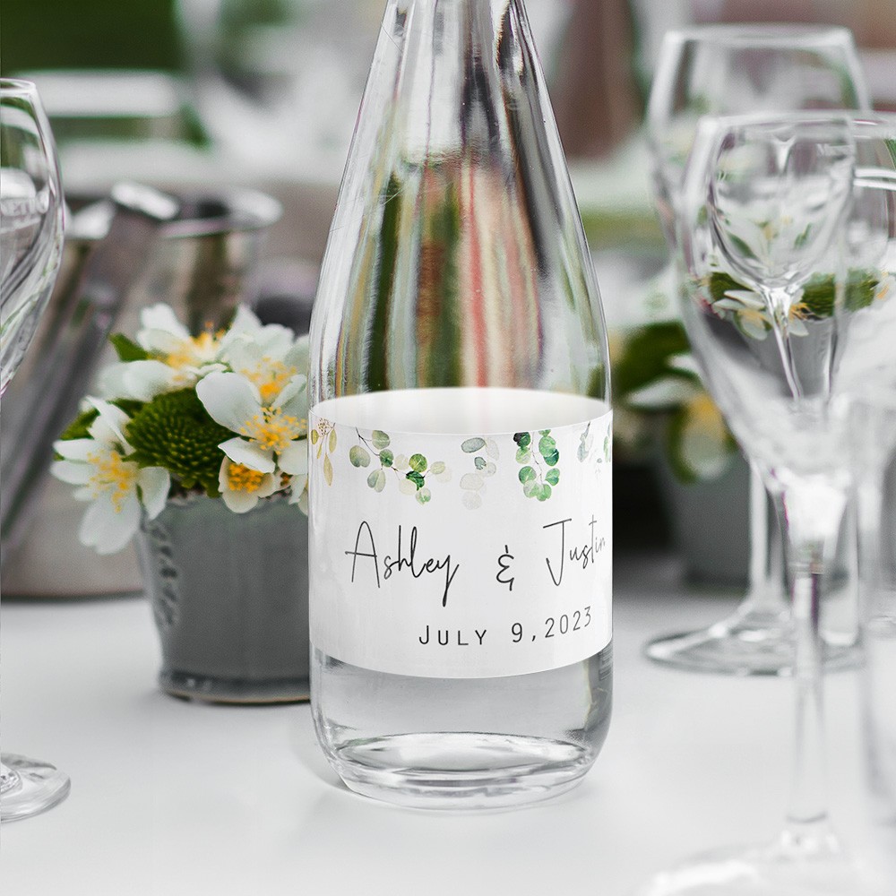 Custom Name&Date Modern Greenery Wedding Water Bottle Label, Set of 30pcs, Engagement/Bridal Shower Party, Wedding Birthday Gift