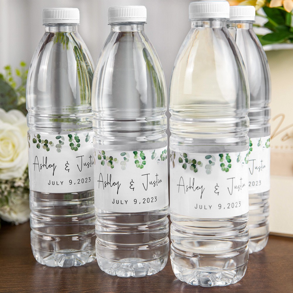 Custom Name&Date Modern Greenery Wedding Water Bottle Label, Set of 30pcs, Engagement/Bridal Shower Party, Wedding Birthday Gift