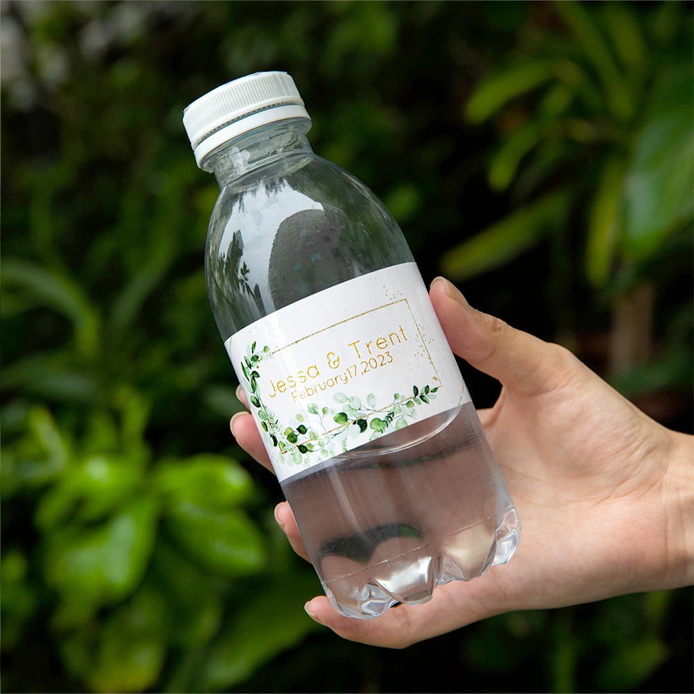 Custom Name&Date Modern Greenery Wedding Water Bottle Label, Set of 30pcs, Engagement/Bridal Shower Party, Wedding Birthday Gift