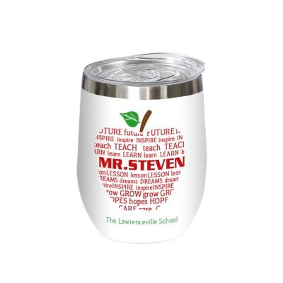 Personalized Teacher's Apple Wine Tumbler with Lid, Custom Stainless Steel 12oz Insulated Cup, Birthday/Thanksgiving/Christmas Gift for Teacher