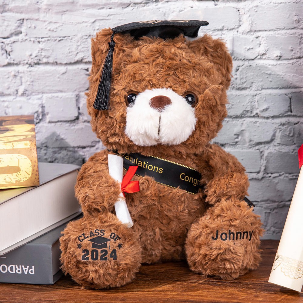 Custom Name Graduation Teddy Bear, Graduation Bear with School Badge, Graduation Gifts for Friends/Students/Kindergarten