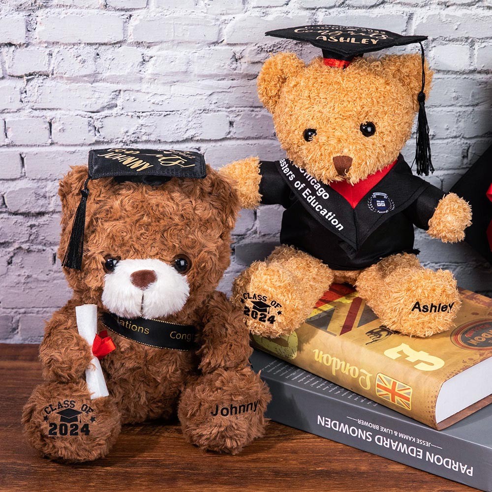 Custom Name Graduation Teddy Bear, Graduation Bear with School Badge, Graduation Gifts for Friends/Students/Kindergarten