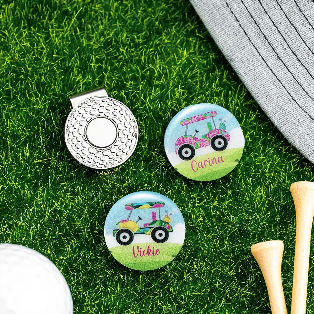 Personalized Colorful Golf Ball Cart Cap Clip with Name, Golf Magnetic Stainless Steel Marker, Sports Accessory, Gift for Female Golfer/Coach/Team
