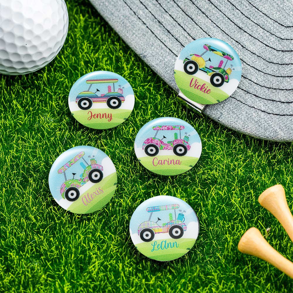 Personalized Colorful Golf Ball Cart Cap Clip with Name, Golf Magnetic Stainless Steel Marker, Sports Accessory, Gift for Female Golfer/Coach/Team