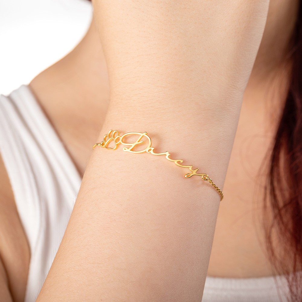 dog name bracelet with paw