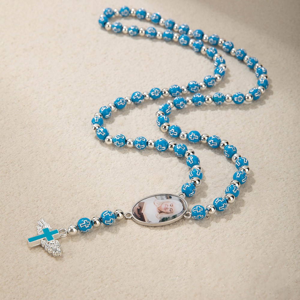 Cross Beaded Necklace with Angel Wings