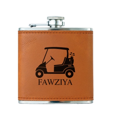 Personalized Name Golf Design Hip Flask, Portable Leather 6oz Men's Flask, Retirement/Father's Day/Birthday Gift for Golf Lovers/Him/Dad/Drinkers