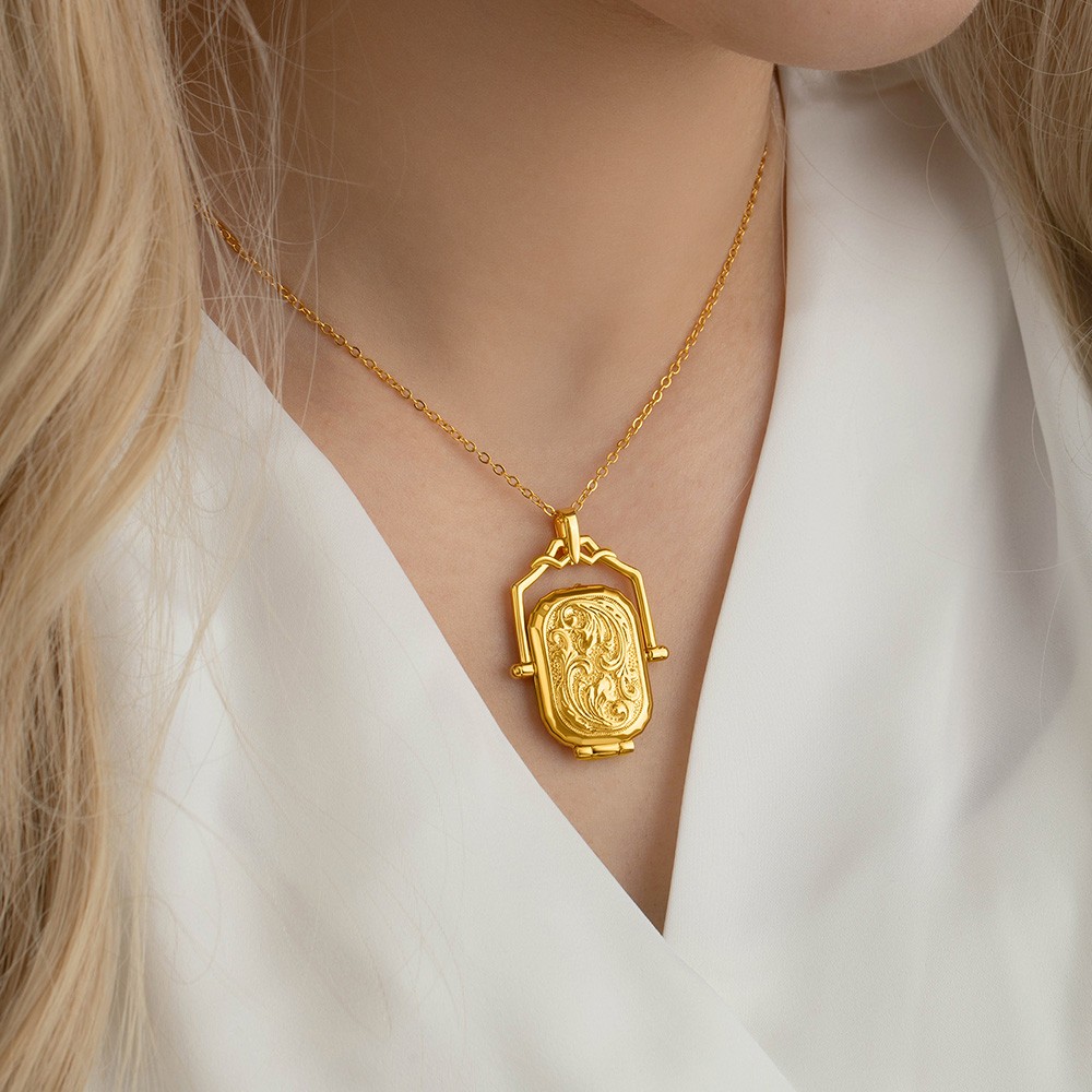 Custom Antique Locket Necklace with Photos, Victorian Locket, Edwardian Rectangle Locket, Personalized Thoughtful in Memoriam Bereavement Gift