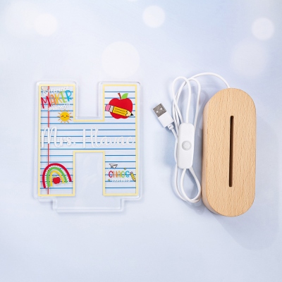 Personalized Name Alphabet Teacher's LED Night Light, Acrylic Name Plate Lamp with Wooden Base, Teacher's Day/Appreciation Gift for Teachers/Educators