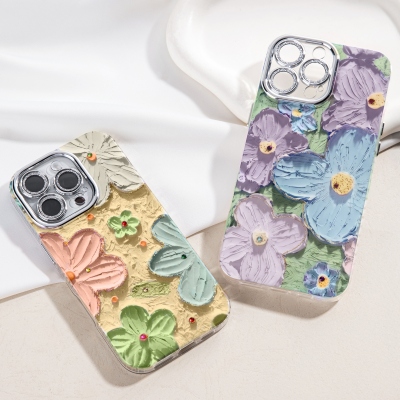 Glitter Flower iPhone Case with Rhinestones, Floral Bloom Cloud Case