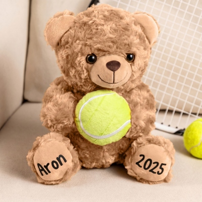Personalized Name Sports Teddy Bear Stuffed Animal, Plush Bear Holding Baseball/Softball/Volleyball/Rugby/Basketball, Gift for Kids/Sports Lovers