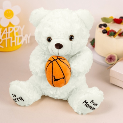 Personalized Name Sports Teddy Bear Stuffed Animal, Plush Bear Holding Baseball/Softball/Volleyball/Rugby/Basketball, Gift for Kids/Sports Lovers