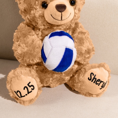 Personalized Name Sports Teddy Bear Stuffed Animal, Plush Bear Holding Baseball/Softball/Volleyball/Rugby/Basketball, Gift for Kids/Sports Lovers