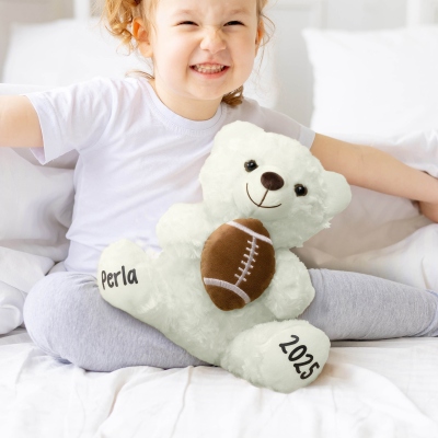 Personalized Name Sports Teddy Bear Stuffed Animal, Plush Bear Holding Baseball/Softball/Volleyball/Rugby/Basketball, Gift for Kids/Sports Lovers