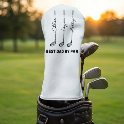 Personalized Best Dad by Par PU Leather Golf Club Headcover with Kids' Names, Golf Accessories, Birthday/Father's Day Gift for Dad/Husband/Golf Lovers