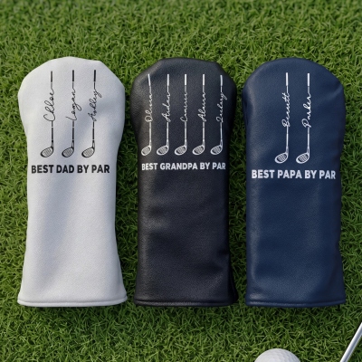 Copritesta per mazza da golf personalizzato "Best Dad" di Par in pelle PU con i nomi dei bambini, accessori da golf, regalo di compleanno/festa del papà per papà/marito/amanti del golf