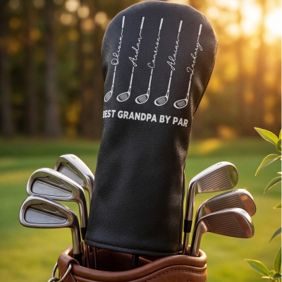 Copritesta per mazza da golf personalizzato "Best Dad" di Par in pelle PU con i nomi dei bambini, accessori da golf, regalo di compleanno/festa del papà per papà/marito/amanti del golf