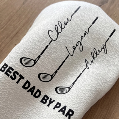 Copritesta per mazza da golf personalizzato "Best Dad" di Par in pelle PU con i nomi dei bambini, accessori da golf, regalo di compleanno/festa del papà per papà/marito/amanti del golf