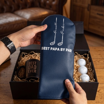 Copritesta per mazza da golf personalizzato "Best Dad" di Par in pelle PU con i nomi dei bambini, accessori da golf, regalo di compleanno/festa del papà per papà/marito/amanti del golf