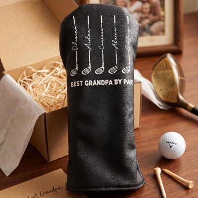 Copritesta per mazza da golf personalizzato "Best Dad" di Par in pelle PU con i nomi dei bambini, accessori da golf, regalo di compleanno/festa del papà per papà/marito/amanti del golf