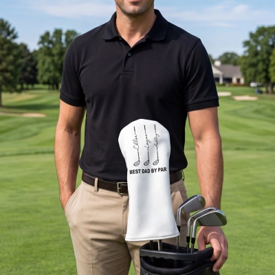 Copritesta per mazza da golf personalizzato "Best Dad" di Par in pelle PU con i nomi dei bambini, accessori da golf, regalo di compleanno/festa del papà per papà/marito/amanti del golf