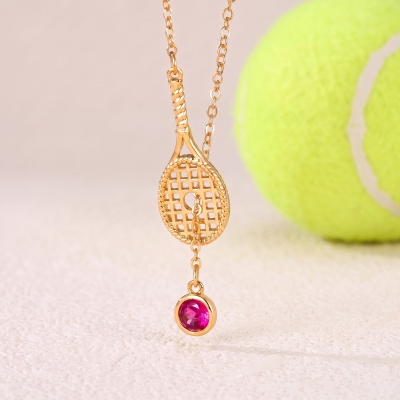 Personalized Tennis Racket Necklace with Birthstone, Sterling Silver 925 Dainty Sports Jewelry, Birthday/Christmas Gift for Tennis Lovers/Players