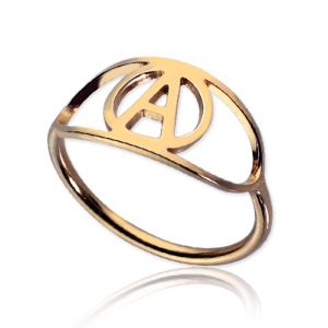 Personalized Eye Ring with Initial Rose Gold