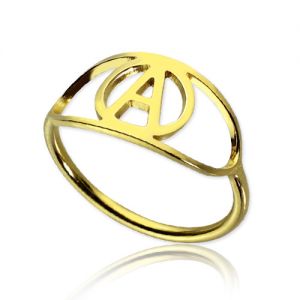 Personalized Eye Ring with Initial 18k Gold Plated