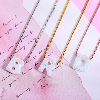Personalized Natural Opal Letter Necklace 