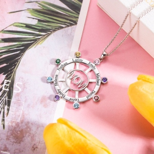 	Personalized Steering Wheel Name & Birthstone Necklace in Silver