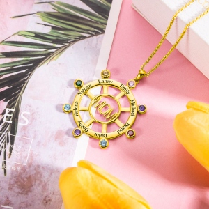 Personalized Steering Wheel Name & Birthstone Necklace in Gold