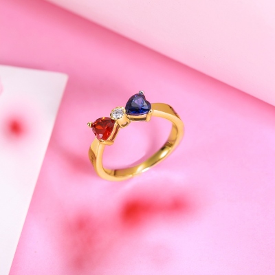 Custom Heart Birthstone Bow Couples Names Ring Sterling Silver