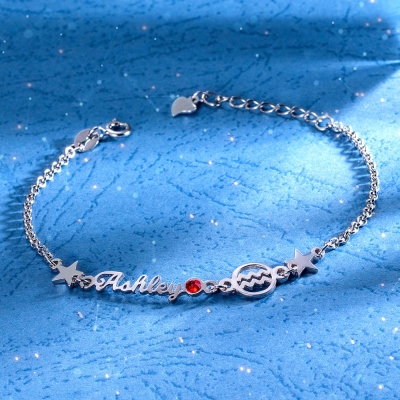 Personalzied Constellation Name Bracelet with Birthstone