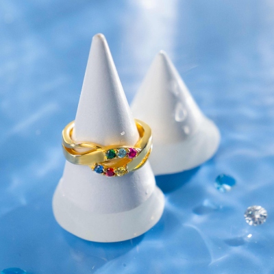 Waves of Love Personalized Birthstone Ring Family Ring